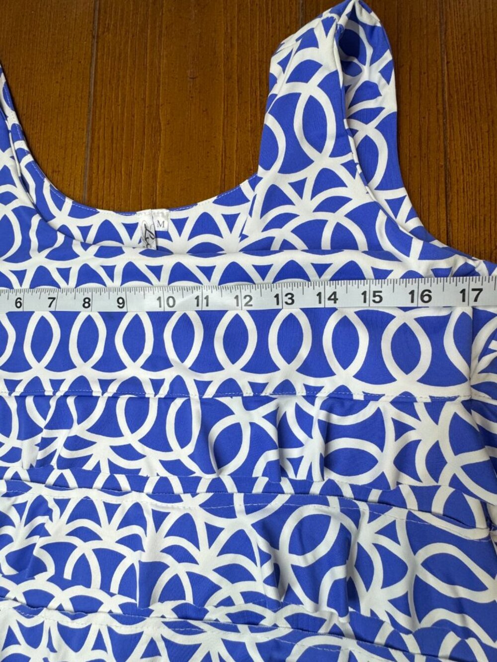 Lulu B Blue & White Geometric Tiered Ruffle Dress | Size M - Picture 6 of 7